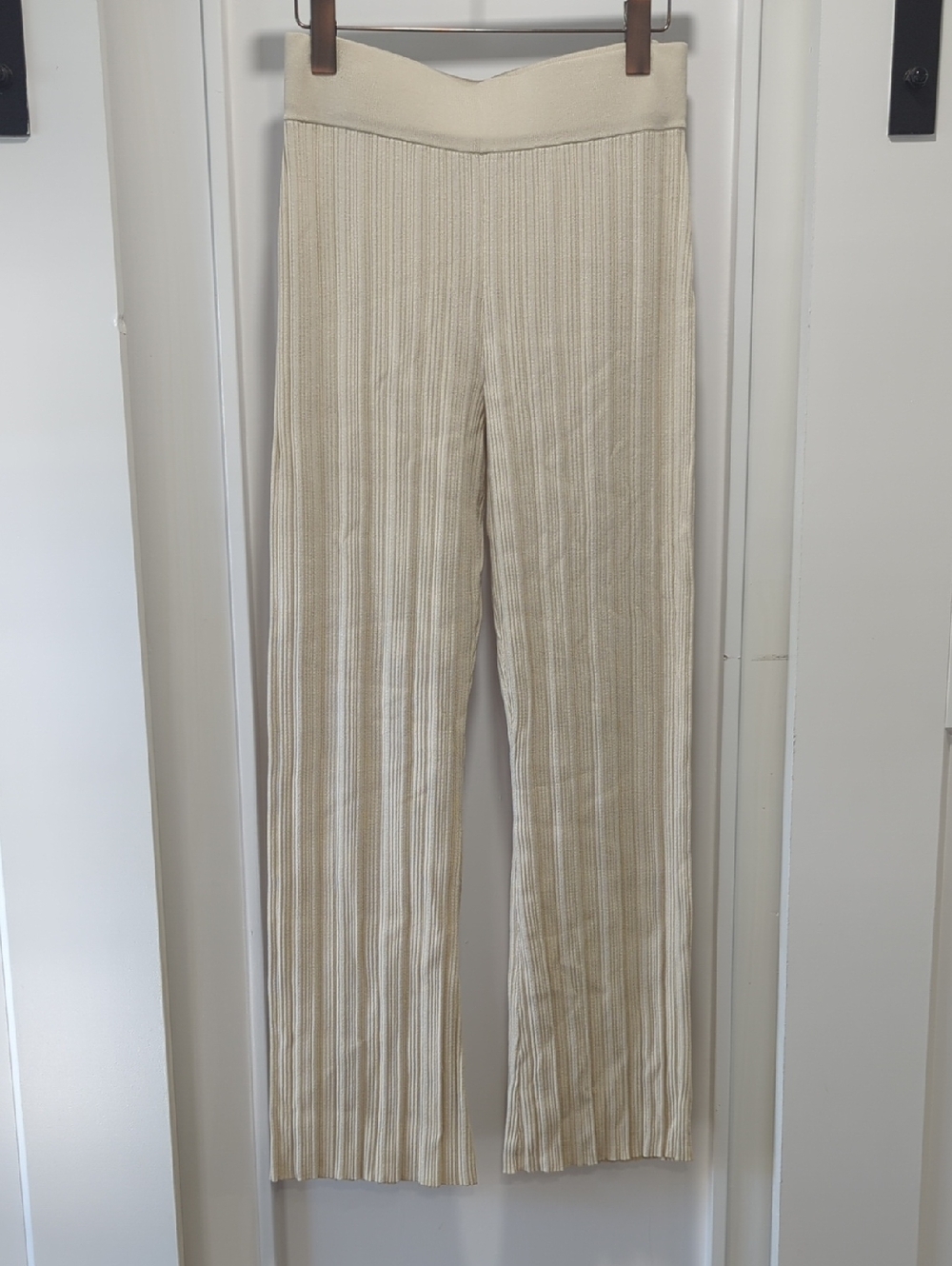Ann Taylor Cream Ribbed Knit Wide Leg Sweat Pants Lounge Pants Size Medium